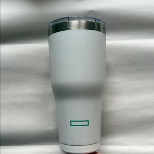 White Insulated Tumbler with Teal Rectangular Logo
